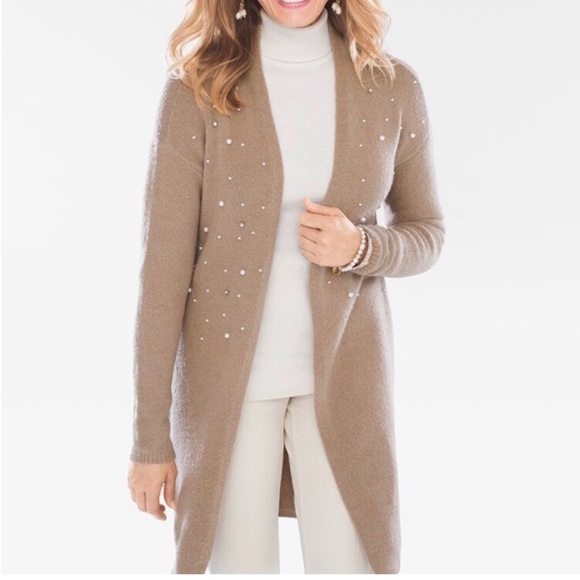 Chico's Sweaters - Chico’s Pearl & Rhinestone Duster Cardigan Sweater